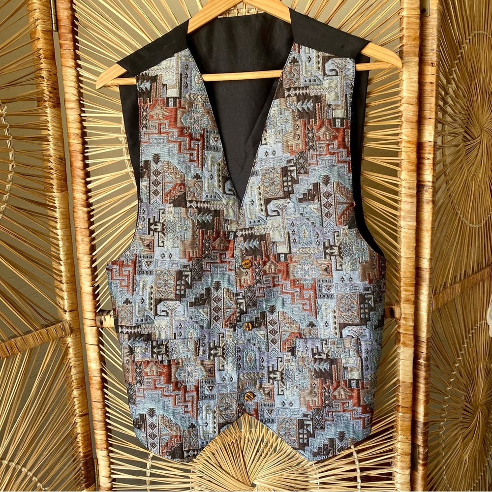 Geometric Multicolored Tapestry Vest Waiscoat